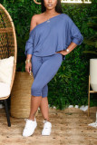 Blue Cotton Sexy Solid pencil Long Sleeve Two Pieces