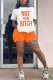 Orange Fashion OL Print Two Piece Suits Straight Short Sleeve Two Pieces