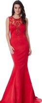 Red Sexy & Club O-Neck Sleeveless Trumpet / Mermaid Long Maxi Dresses