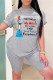 Grey Fashion Casual Print Basic O Neck Short Sleeve Two Pieces