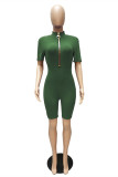 Blue Fashion Casual Solid Basic Zipper Collar Skinny Romper