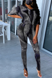Green Street Patchwork Tie-dye O Neck Long Sleeve Two Pieces