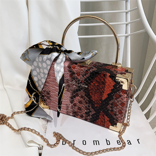 Red Fashion Patchwork Print Chain Strap Red Crossbody Bag