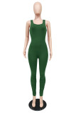 Army Green Fashion Casual Solid Fold U Neck Skinny Jumpsuits