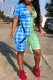 Turquoise Street Print Turndown Collar Regular Rompers