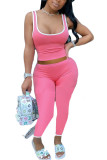 Pink Fashion Casual adult Ma'am Solid Two Piece Suits pencil Sleeveless Two Pieces