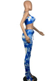 Blue Polyester Fashion Casual Print Tie Dye Two Piece Suits Boot Cut Sleeveless Two Pieces