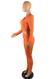 Orange Sexy Solid Patchwork U Neck Long Sleeve Regular Sleeve Short Two Pieces