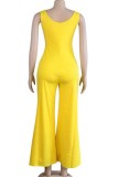 Yellow Sexy Solid Polyester Sleeveless Slip