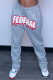 Grey Fashion Casual Letter Print Mid Waist Trousers