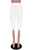 White Casual Solid Hollowed Out Skinny High Waist Pencil Solid Color Bottoms