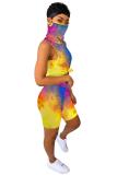 Multi-color Polyester Fashion Sexy adult Striped Patchwork Print Character Tie Dye Two Piece Suits Straight Sleeveless Two Pieces
