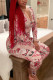 Pink Casual Print V Neck Skinny Jumpsuits