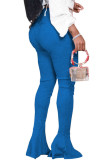 Blue Fashion Street Adult Polyester Solid Flounce Boot Cut Bottoms