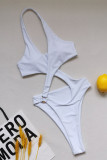 White Sexy Solid Backless Swimwears