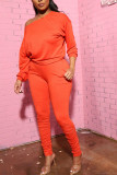 Orange OL Solid Draped pencil Long Sleeve Two Pieces