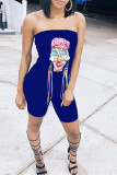 Red Sexy Casual Print Backless Strapless Skinny Romper