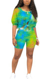 Grey Fashion Sexy adult Ma'am Print Tie Dye Two Piece Suits Straight Half Sleeve Two Pieces