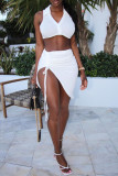 Grey Fashion Sexy Solid Asymmetrical V Neck Sleeveless Two Pieces