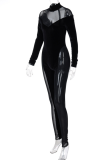Black Sexy Patchwork Mesh O Neck Skinny Jumpsuits