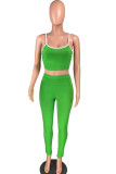 Green Fashion Sexy adult Ma'am Patchwork Solid Two Piece Suits pencil Sleeveless Two Pieces
