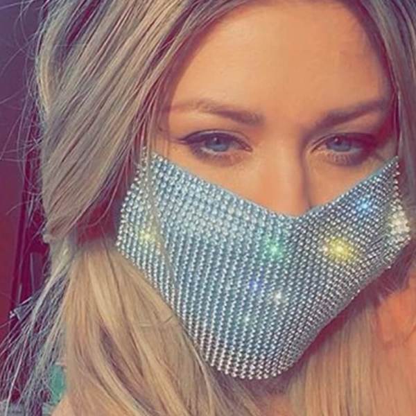 Silver Fashion Patchwork Rhinestone Face Mask
