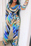 Yellow Casual Print Bandage V Neck Straight Jumpsuits