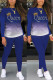 Blue Fashion Casual Gradual Change Letter Print Basic O Neck Long Sleeve Two Pieces