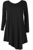 Black Cotton Sexy Cap Sleeve Long Sleeves V Neck Swagger Knee-Length Patchwork Solid