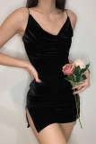 Burgundy Sexy Gradual Change Patchwork Backless Fold Spaghetti Strap Straight Dresses