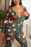 Black Green Sexy Living Polyester Knitting Character Print Buttons U Neck Skinny Jumpsuits