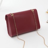 Wine Red Fashion Casual Solid Chain Strap Crossbody Bag