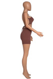Red Fashion Sexy Solid Backless Spaghetti Strap Sleeveless Two Pieces