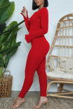 Red Fashion Solid O Neck Long Sleeve Two Pieces