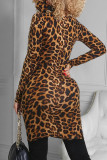 Leopard Print Casual Print Wrapped Skirt Dresses