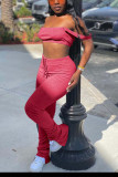 watermelon red Casual Solid Boot Cut Sleeveless Two Pieces