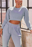 Blue Fashion Casual Polyester Spandex Solid Pullovers Pants O Neck Long Sleeve Regular Sleeve Short Two Pieces