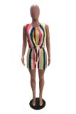 Multi-color Casual Fashion Striped bandage Geometric Sleeveless Peter Pan Collar Rompers