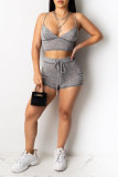 Grey Polyester Fashion adult Europe and America Patchwork Solid Bandage Two Piece Suits Straight Sleeveless Two Pieces