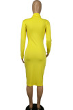 Yellow Fashion Sexy adult Ma'am Turtleneck Solid Plus Size