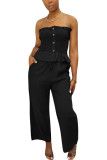 Black Polyester Fashion Casual adult Ma'am Solid Two Piece Suits Loose Sleeveless Two Pieces
