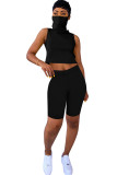 Black knit Fashion Sexy adult Ma'am Patchwork Solid Two Piece Suits Straight Sleeveless Two Pieces