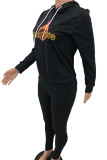 Red Sportswear Letter Print Patchwork Hooded Collar Long Sleeve Two Pieces