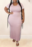 Pink Fashion Casual O Neck Patchwork Plus Size