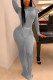 Silver Fashion Sexy Adult Polyester Solid Backless O Neck Long Sleeve Floor Length Pencil Skirt Dresses