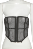 Black Sexy Patchwork Mesh Strapless Tops