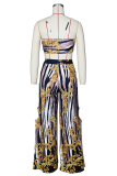 Yellow Sexy Print Hollowed Out Sleeveless Two Pieces