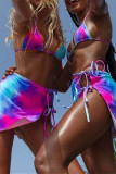 Blue Fashion Sexy Print Tie Dye Backless Swimwears