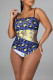 Blue Fashion Sexy Print Backless Swimwears