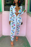 White street Print Polyester Long Sleeve O Neck Jumpsuits